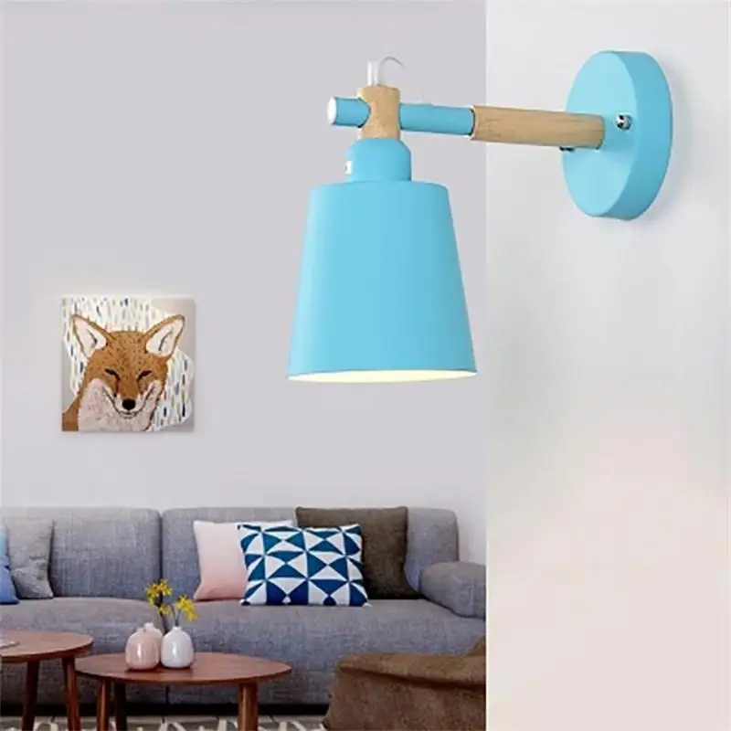 Blue Современный деревянный настенный светильник аппликация Murale светильник Lampara Pared Wandlamp бра скандинавский светодиодный подсветка стен в коридоре светильник для спальни ing - Цвет абажура: Blue