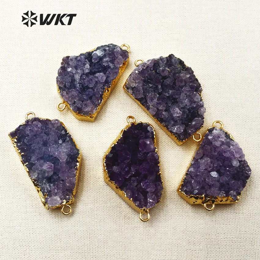 

WT-C246 Beautiful Natural Purple Druzy Connector For Necklaces 24K Metal Plated Irregular shape Women jewelry Making
