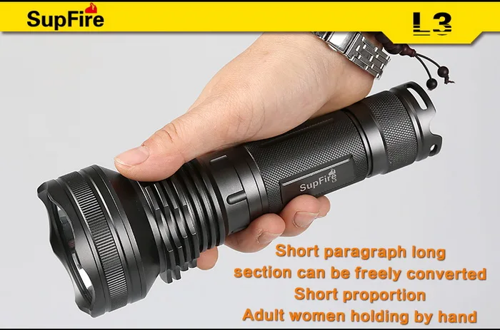 SupFire L3+ Тактический Cree XM-L2 T6 светодиодный фонарик переменной длины фонарь для самообороны с 2*226500 батареей