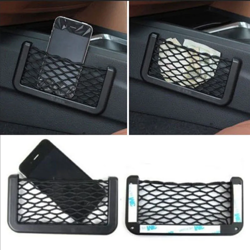 Черная Автомобильная сетка для хранения сумка сетка Эластичный шнурок держатель карманный органайзер самоклеющиеся полки Прямая поставка OK