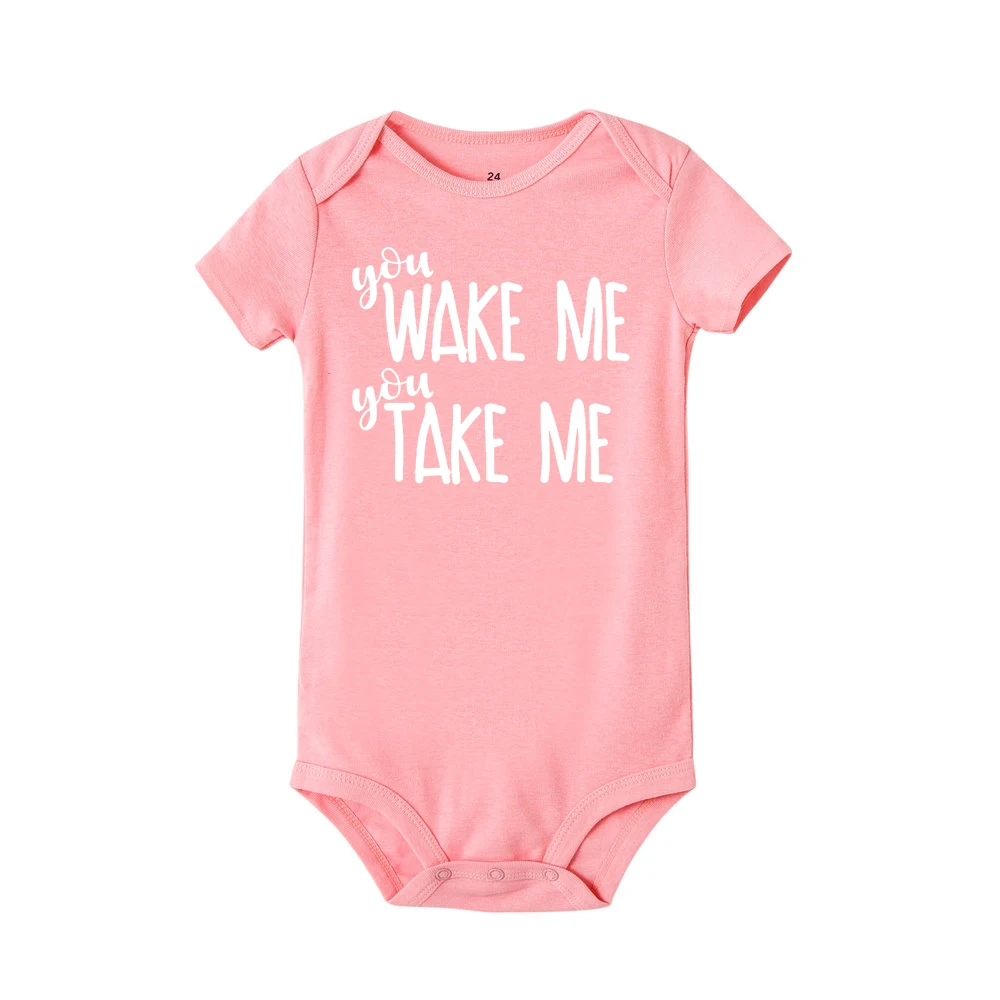 Хлопковый комбинезон с надписью «You Wake Me You Take Me» для новорожденных мальчиков и девочек; летний комбинезон с короткими рукавами; милый комбинезон