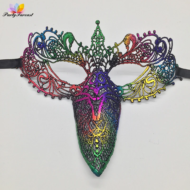 PF красочные Кружево маска клюв макс для сексуальных Для женщин женские Хэллоуин
