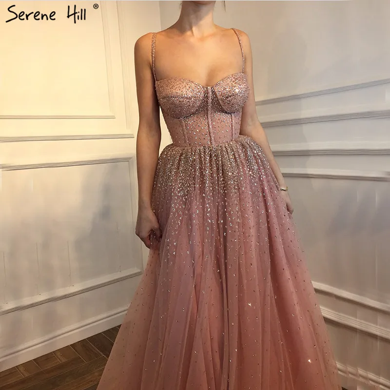 Pink Glitter Sleeveless Beach Tulle Evening Dresses 2021 Thin Shoulder Strap Sexy Fashion Formal Gowns LA6343 | Свадьбы и торжества
