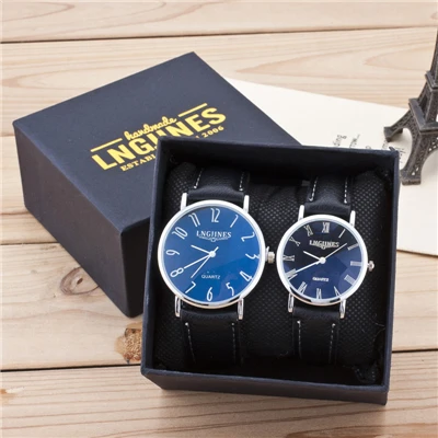 2pcs watch Высококачественные Брендовые Часы для влюбленных пар кварцевые наручные часы с кожаным черным ремешком Мужские и женские деловые Подарочные наручные часы - Цвет: 2pcs watch