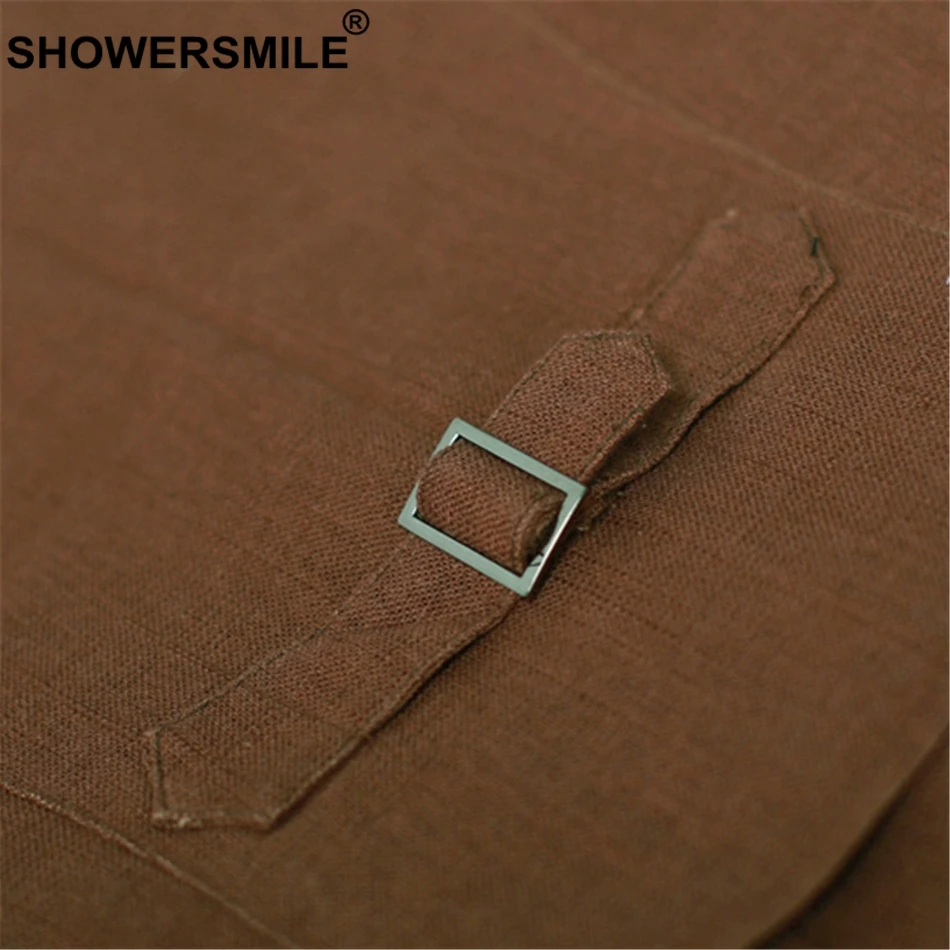 SHOWERSMILE, винтажный льняной жилет, Женский коричневый жилет, короткие куртки, женский, лето, Осень, приталенный, английский стиль, без рукавов, жилет