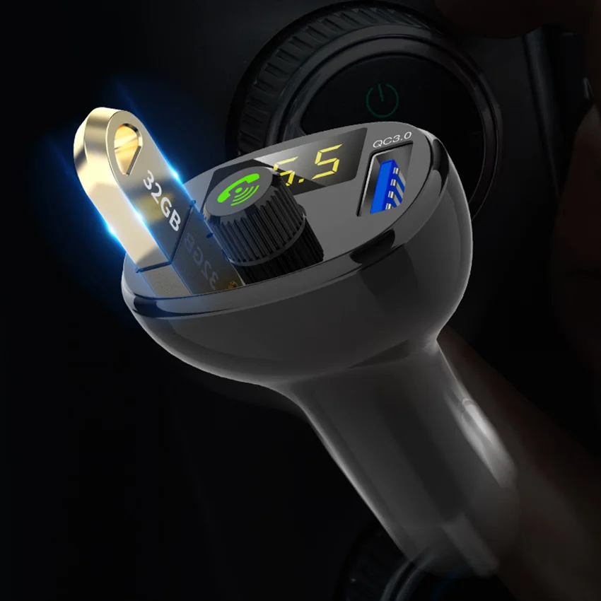 Громкой связи Bluetooth FM передатчик 4 2 USB Авто QC3.0 автомобильное зарядное устройство