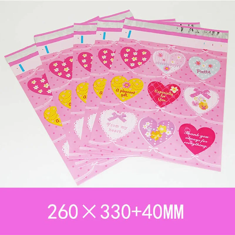 500Pcs/lot heart-shaped pattern Plastic Post Mail Bags Poly Mailer Self Sealing Packaging Envelope Courier express bag | Дом и сад