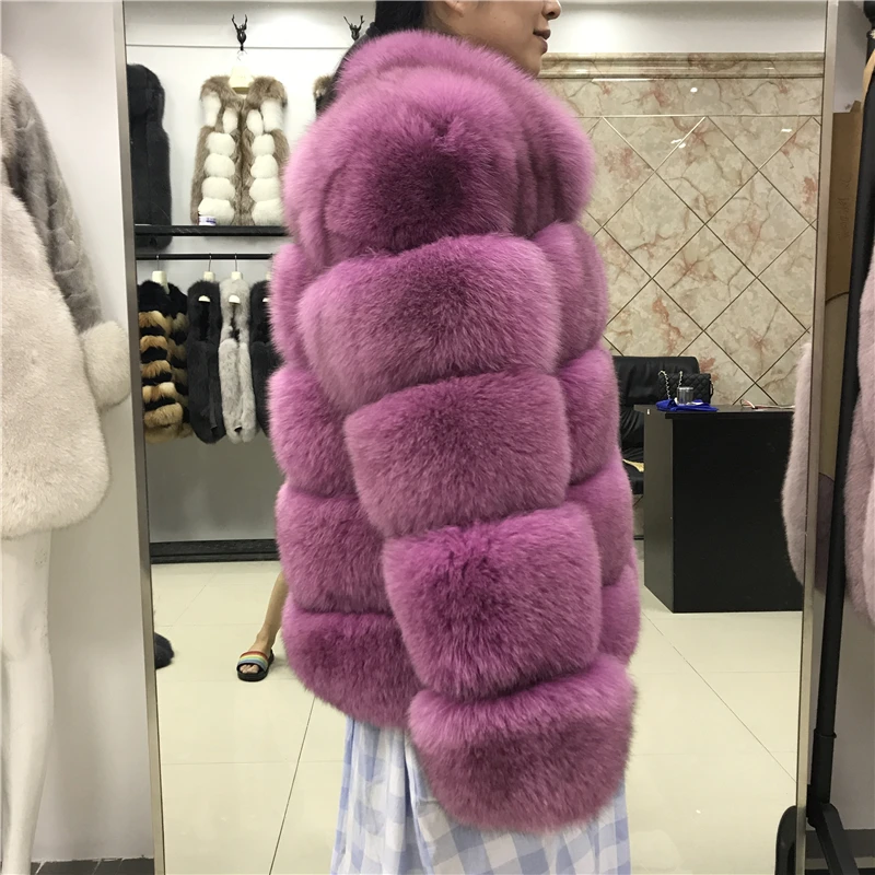 Классическая модная шуба из натурального Лисьего меха женские роскошные большие полосы Дизайн Стенд воротник из натурального Лисьего меха куртки