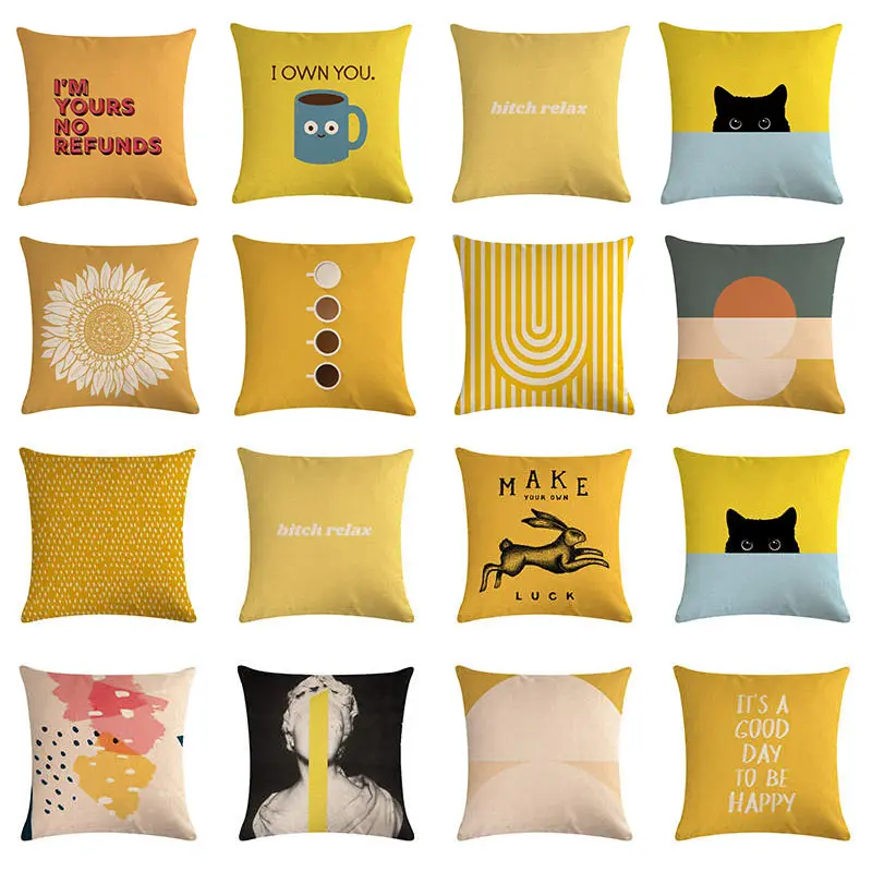 

Sunflower Leaf Throw Pillow Cover Yellow Cushion Cover Sofa Car Waist Pillowcase Home Decor 45*45cm