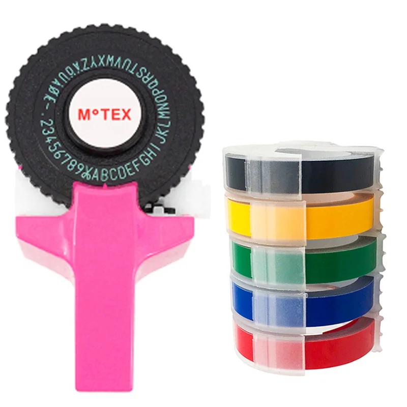 Розовый Motex E101 ручной печати ярлыков DIY ручной работы декоративные ленты ручной пишущая машинка для детей в возрасте от 9 мм 3D для тиснения, из ПВХ пластиковые этикетки ленты