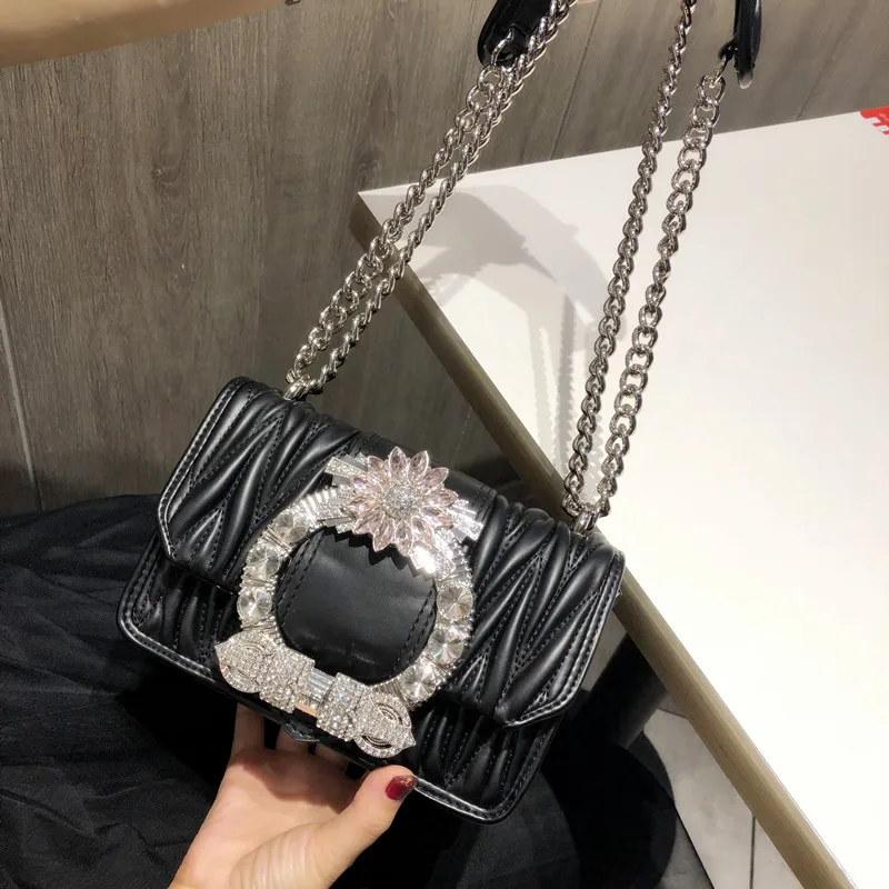 

Fashion Women Pink Sheepskin Feel Handbags Diamonds Chains Hand Bag Flap Shoulder Messenger Crossbody Bags