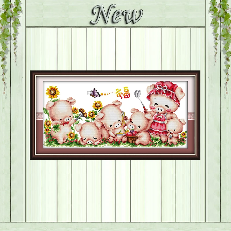 

The family of pigs animal home decor painting counted print on canvas DMC 14CT 11CT Cross Stitch Needlework Sets Embroidery kits