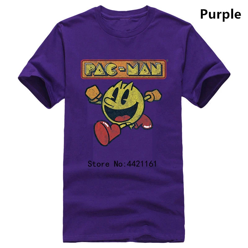 Фиолетовый Pac-Man восьмидесятый плакат официальный Pacman Namco аркадная игра синяя мужская футболка мужская одежда из хлопка хлопок - Цвет: Фиолетовый