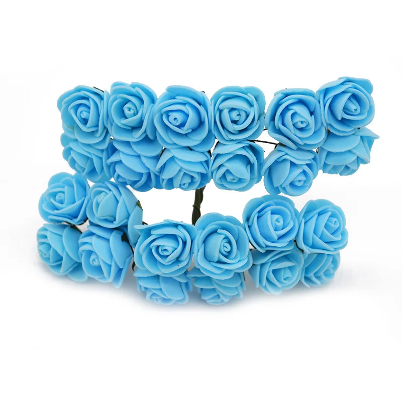 blue 72/144 шт 2 см мини ПЭ пена Роза ручной работы Искусственные цветы Домашнее свадебное украшение автомобиля DIY Скрапбукинг венок искусственный цветок - Цвет: blue