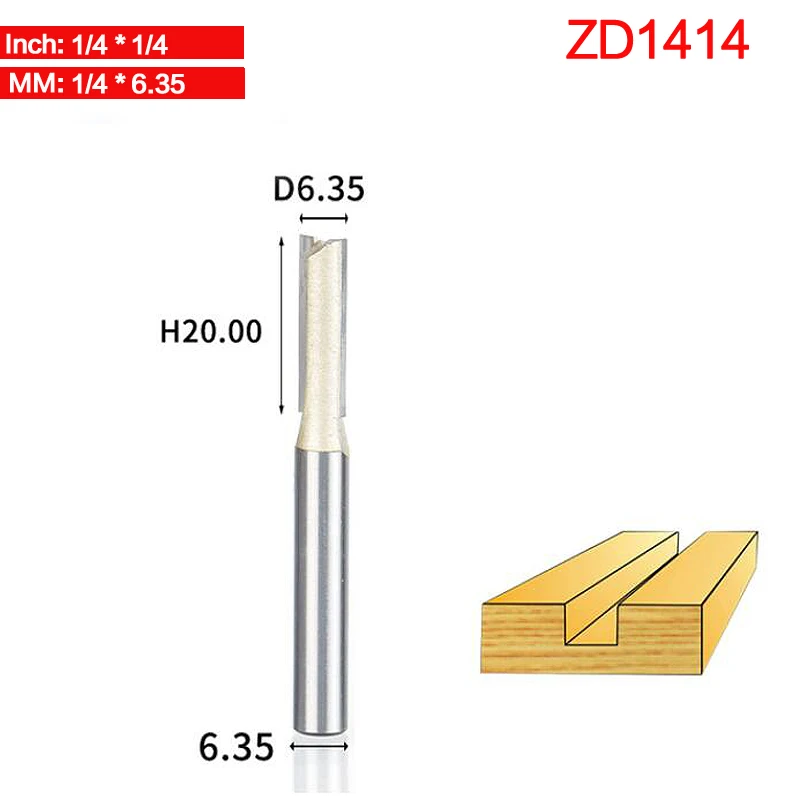 ZD1414 Tideway 1/" хвостовик 2 флейты прямой бит Деревообрабатывающие инструменты фрезы для дерева, карбида вольфрама Концевая фреза - Длина режущей кромки: ZD1414