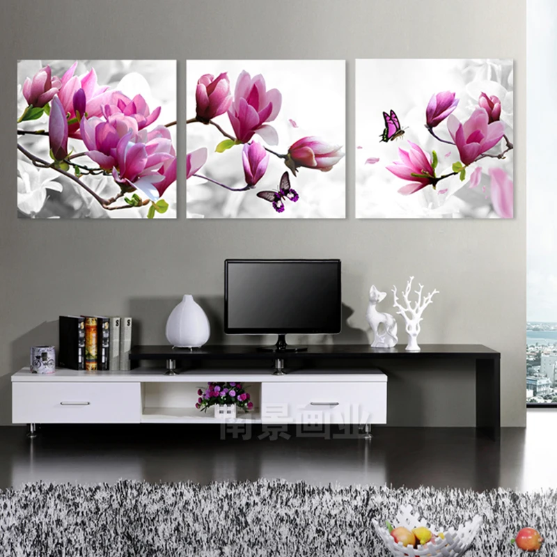 

Drill Shiny 5D DIY Diamond Painting 3Pcs Combined Magnolia Flower Diamond Embroidery Full round Mosaic Floral Cross Stitch