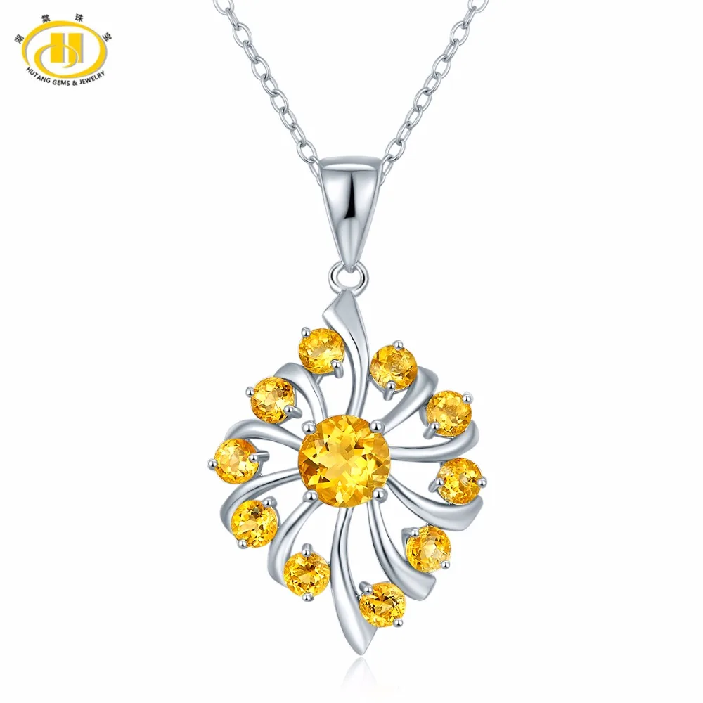 Hutang каменная подвеска, 1.74ct, натуральный драгоценный камень, цитрин, твердый 925 пробы, серебряное ожерелье, хорошее модное ювелирное изделие для женщин, девушек, Новинка
