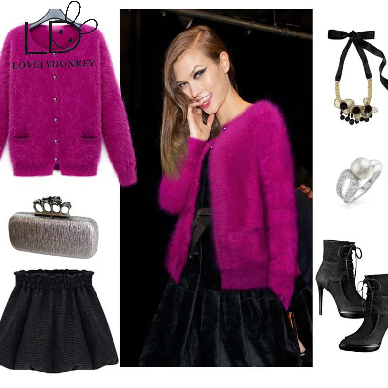 Норка LOVELYDONKEY кашемир кардиган свитер женское натуральное Норковое кашемировое