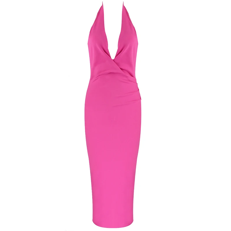 Новейшее платье Vestidos 2019 сексуальное до колена с открытой спиной ярко розовые