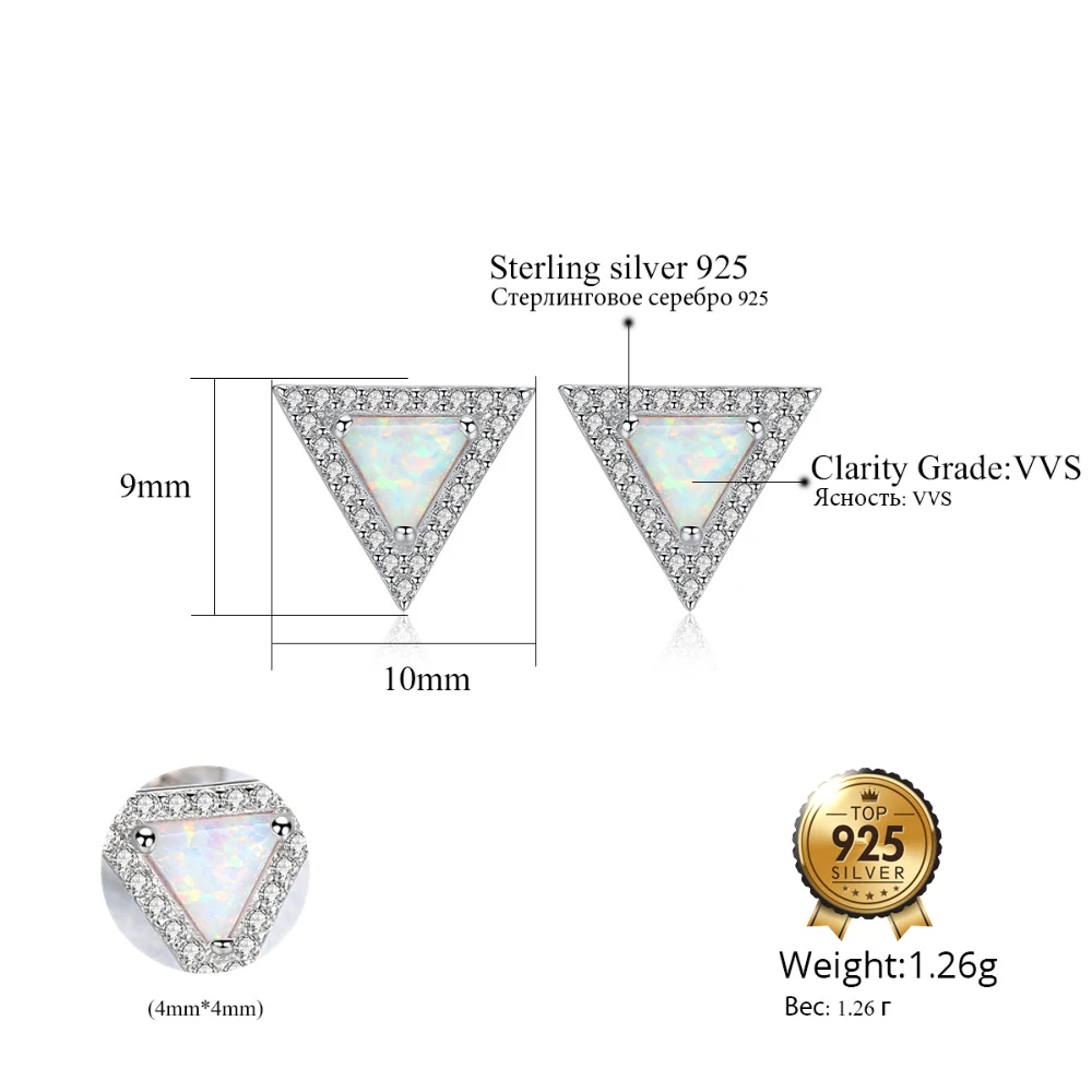DR Created Triangle Fire Opal S925 Stud Earrings for Women 925 Sterling Silver 2019 Fine Jewelry Joyeria Fina Para Mujer Brinco | Украшения