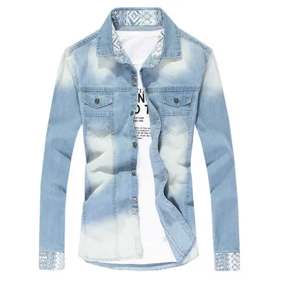 2018 высокое качество с длинным рукавом Джинсовые рубашки Для мужчин повседневная