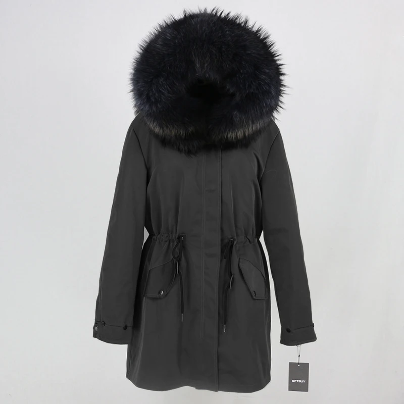 black grey OFTBUY пальто с натуральным мехом, зимняя куртка, Женская длинная парка, воротник из натурального меха, капюшон, Толстая теплая водонепроницаемая верхняя одежда, отстегивается, Новинка - Цвет: black grey