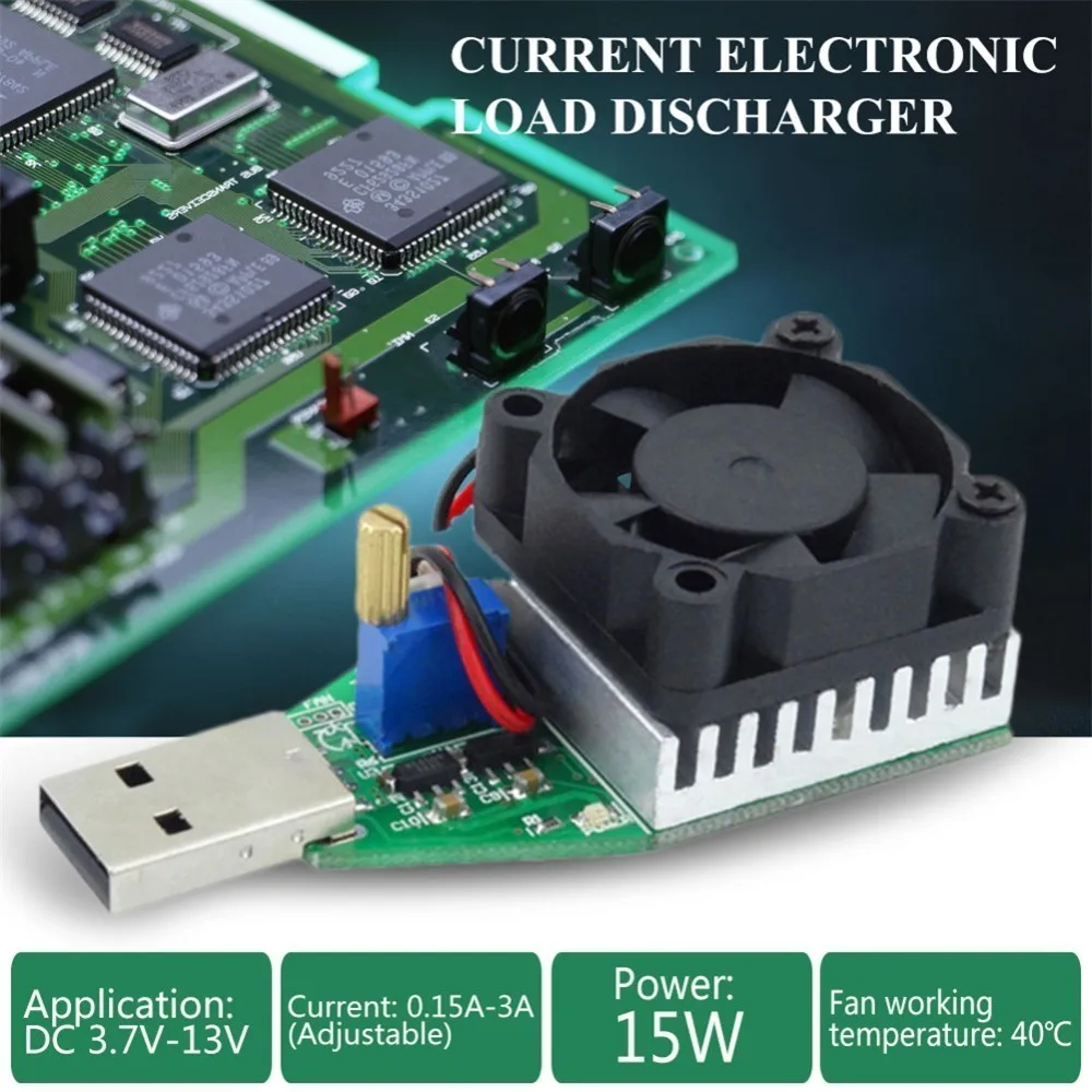Регулируемая Постоянный ток Электронные нагрузки разрядник DC 3 7 13V USB 15 Вт