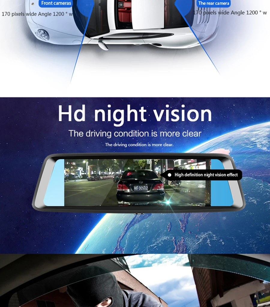 Asvegen Dash Cam 9,88 ''ips экран ADAS 1080P Android двойной объектив зеркало заднего вида Автомобильная камера регистратор DVR gps монитор парковки