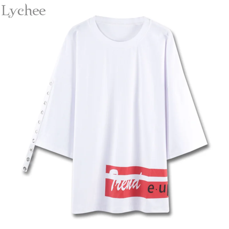 Летняя женская футболка Lychee в стиле хип хоп длинная с коротким рукавом и надписью
