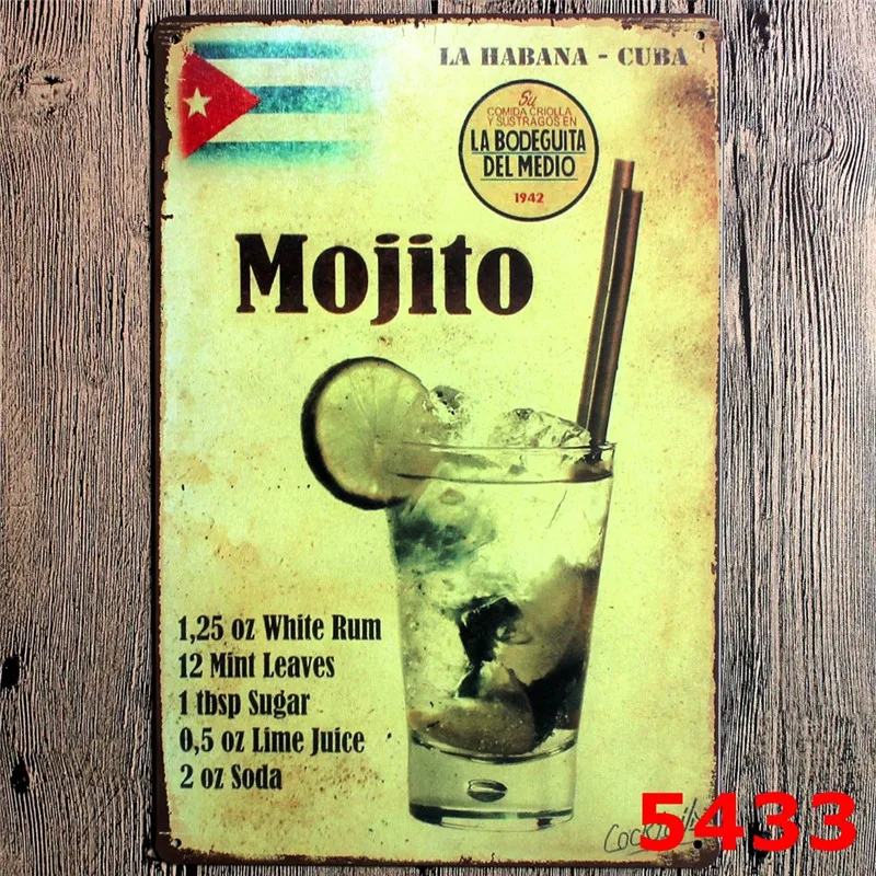 Коктейльная гостиная Маргарита ретро металлические знаки Олово Знаки Mojito Caipirinha