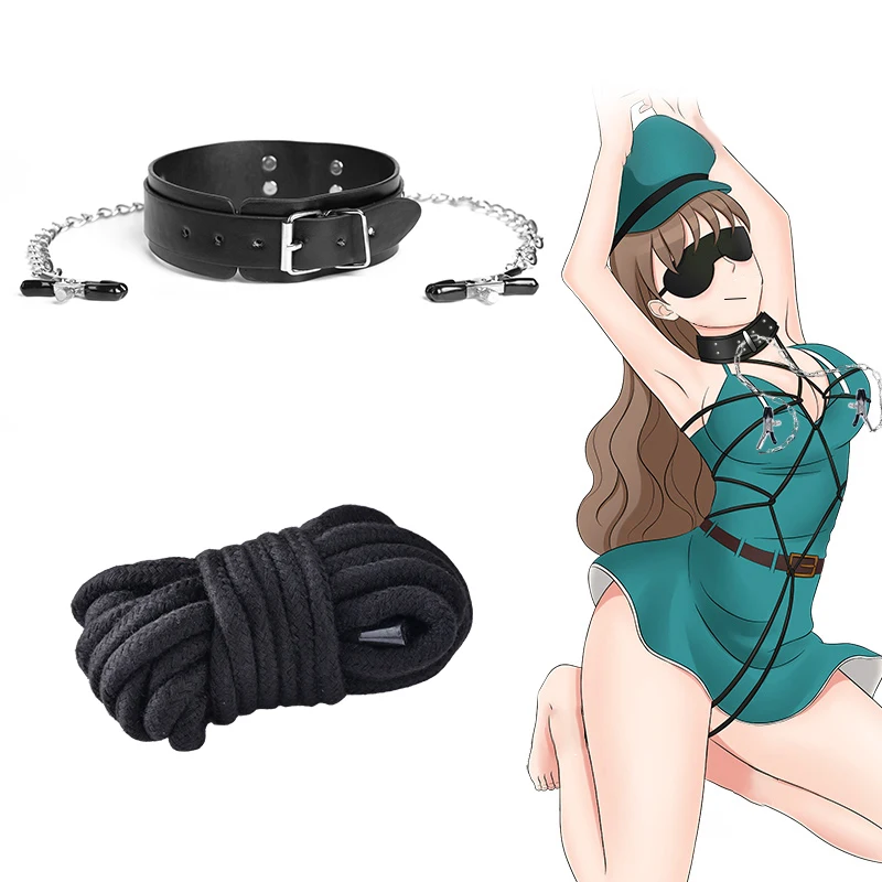 Бандажный привязной ремень для БДСМ фетишистский воротник цепи и зажимы сосков