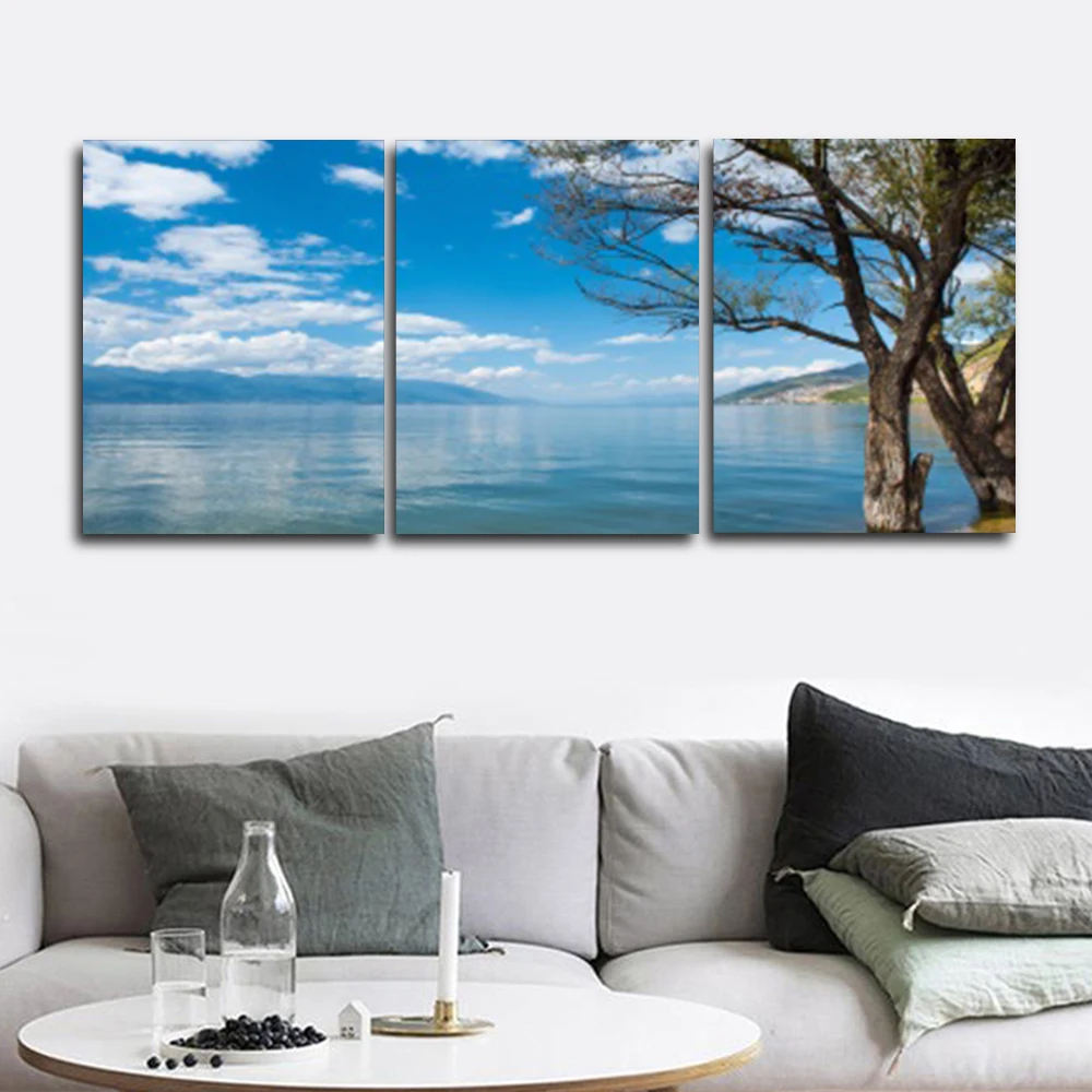 

Laeacco Canvas Calligraphy Painting on the Wall Blue Sky Sea Posters and Prints Pictures Abstract Nordic Home Decoration