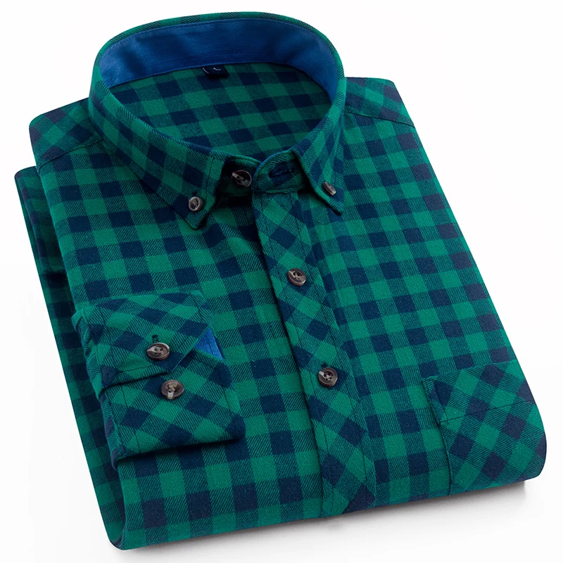 

100% cotton flannel Casual Shirts for Men long sleeve soft classic checked comfortable men's plaid shirts Soft Warm Overshirt