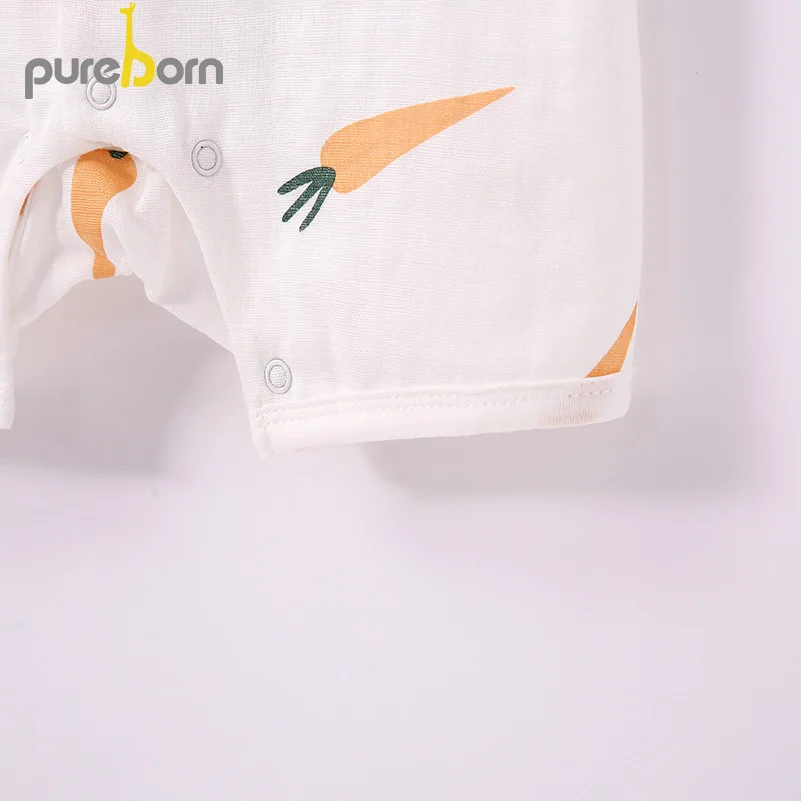 Pureborn Летняя Одежда для девочек; детские комбинезоны; Костюмы новорожденных и мультипликационным принтом «Изделие из хлопка с короткими рукавами для мальчиков, комбинезон, костюм