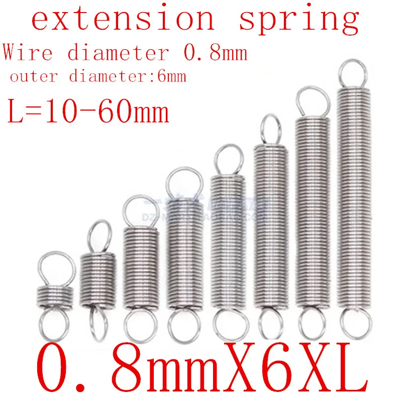 

20pcs/lot 0.8mm 0.8mm x 6mm x L Stainless Steel tension spring extension spring outer diameter 6mm, length 10-50mm