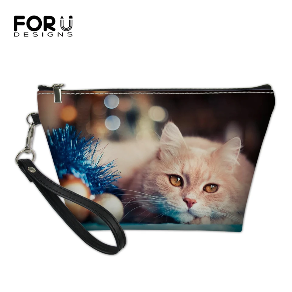 Женские дорожные сумки для макияжа FORUDESIGNS с рисунком кошек из искусственной кожи
