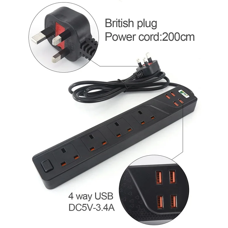 Умный удлинитель с USB портами универсальная розетка для великобритании и