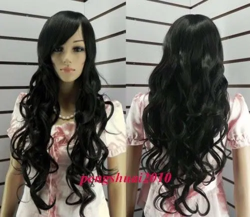 Black wavy Long Cosplay women's hair full Wig Wigs Women Hair Full no lace COLOR Wavy Miku |