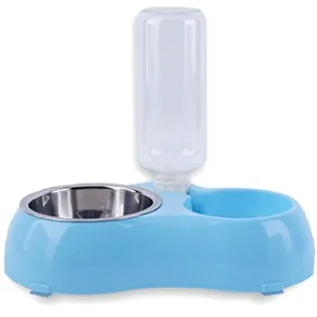 A small blue 2 в 1 миска для собак из нержавеющей стали, контейнер для кошек, двойные кормушки для домашних животных, автоматическая Интерактивная бутылочка для питья - Цвет: A small blue