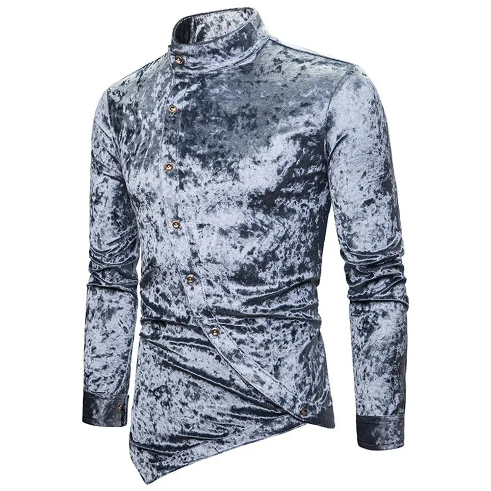 Мужская Асимметричная рубашка Yfashion с косыми пуговицами и плюшевой поверхностью