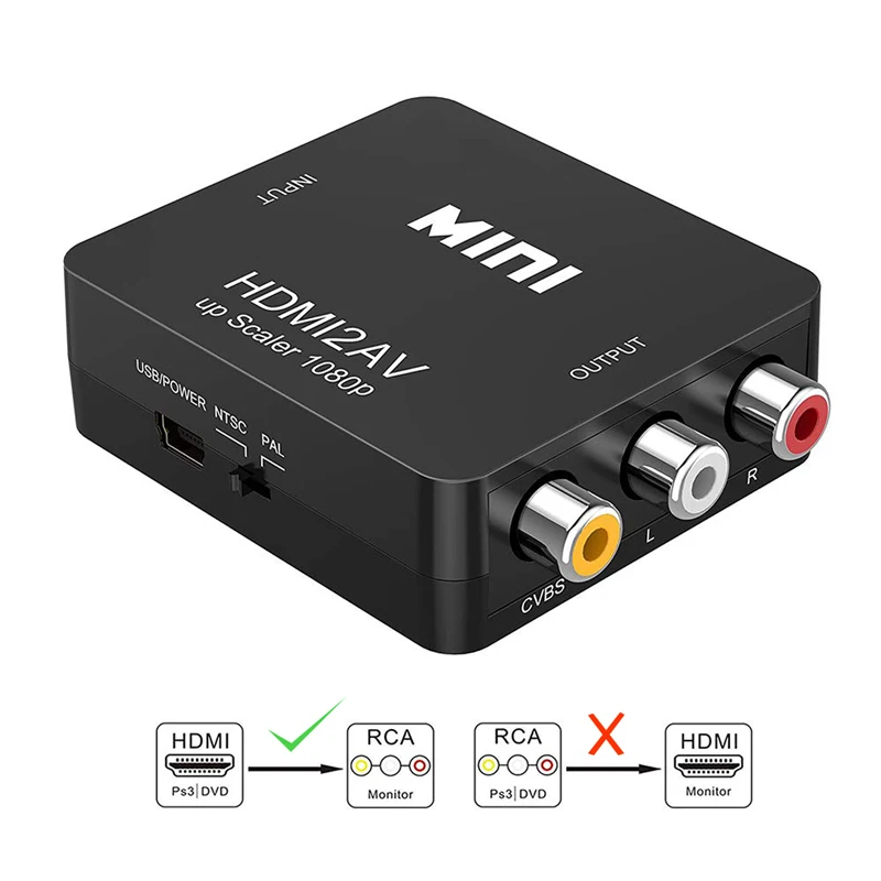 1080P Mini HDMI совместимый с VGA на RCA 2AV композитный адаптер конвертер 3 5 мм аудиокабелем
