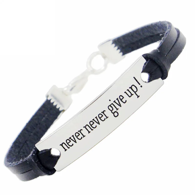 Никогда не сдается из натуральной кожи вдохновляющие браслеты с полированной