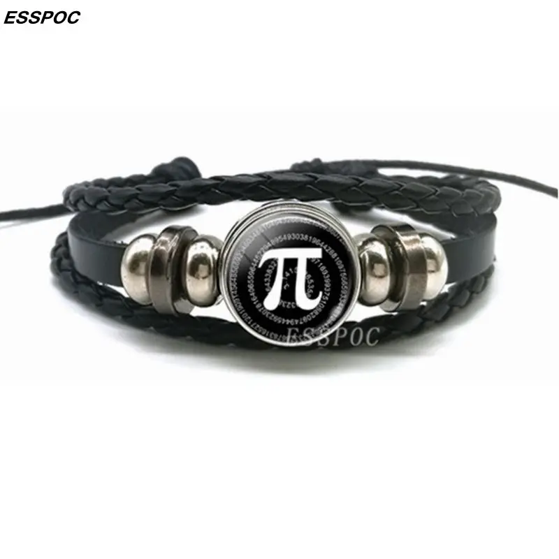 Креативный браслет Пи символ для Pi стеклянный купол черный кожаный плетеный