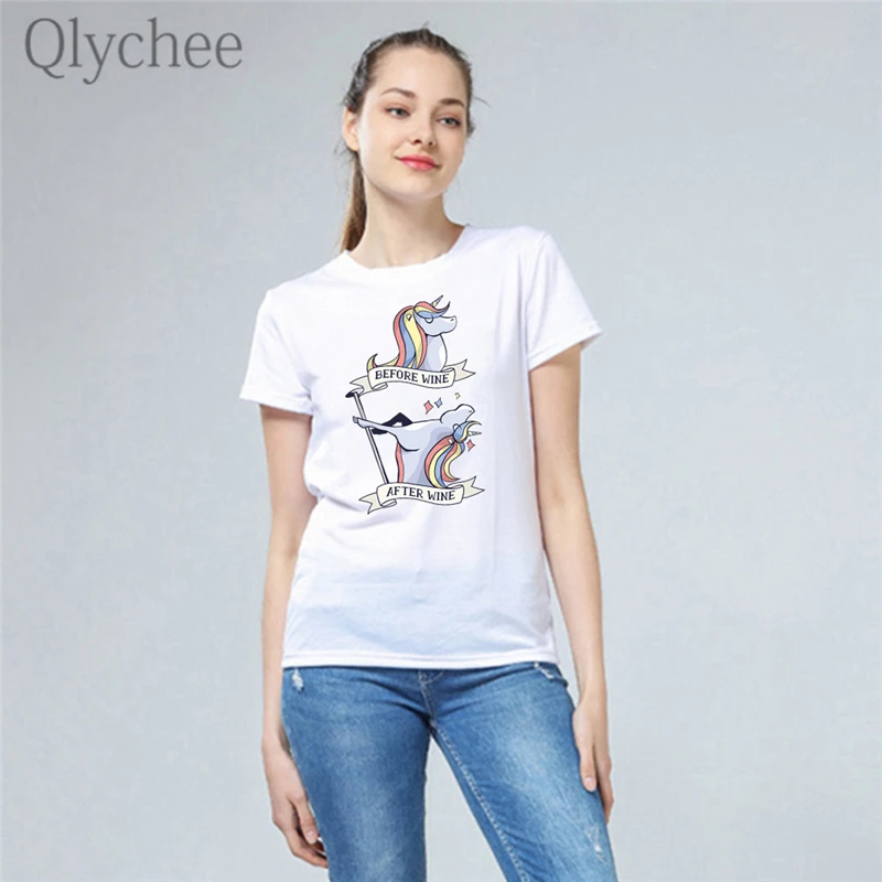 Qlychee Harajuku женские футболки с радужным принтом лошади топы вырезом лодочкой