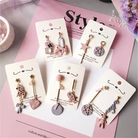 korean dangle drop earrings kawaii pink women wholesale cartoon cute heart star horse asymmetric handmade fashion jewelry gift
