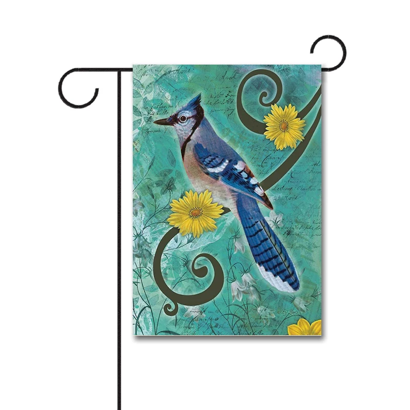 Под заказ Садовый флаг с птицами 12x18 дюймов 110D вязаный полиэстер синий Джей