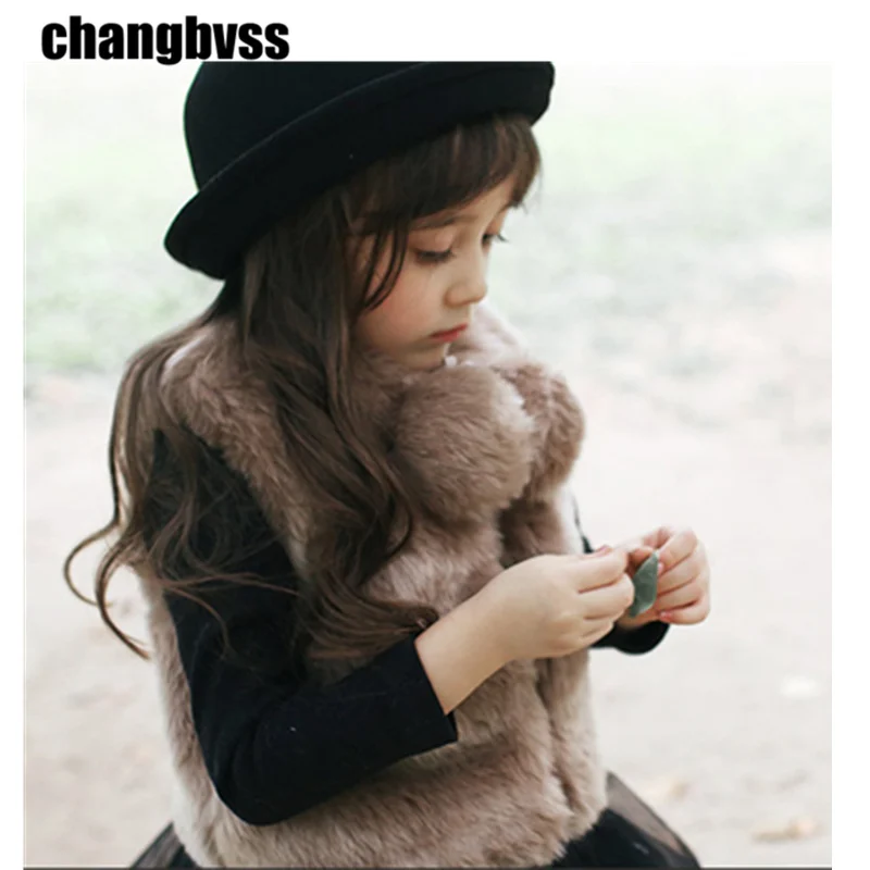 Милый жилет из искусственного меха для девочек детская зимняя верхняя одежда
