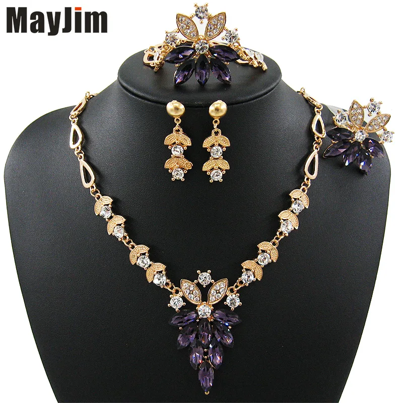 MayJim 2017 Женщины Моды Ювелирные Наборы Золото Вода Падения Rhinestone Кристалл Ожерелья