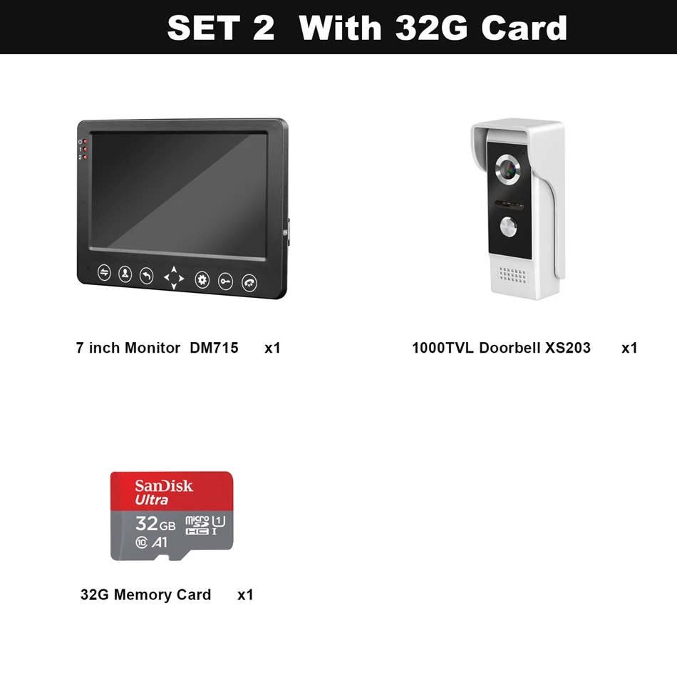 SET 2 HomeFong видеодомофон 7 дюймов HD Проводной Видео дверной телефон камера Поддержка ИК ночного видения датчик движения дверной звонок для домашней безопасности - Цвет: SET 2