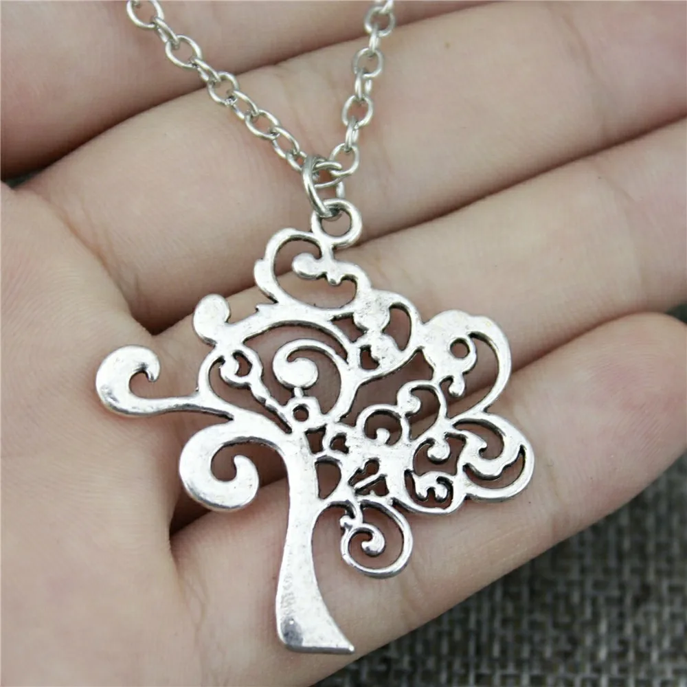 2019 модное античное бронзовое серебряное ожерелье с подвеской в виде дерева 42x37 мм